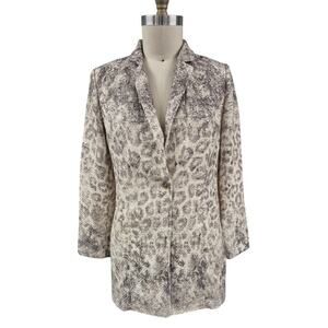 Chicos 1 long Blazer Beige Sequined Gold Metallic Animal Print Jacket Sz S/M